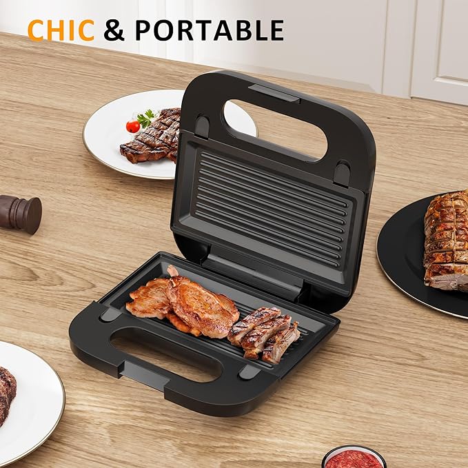 SUNVIVIPRO 3-in-1 Waffle Iron, Electric Sandwich Maker and Panini Press Grill, Non-Stick Removable Plates, Black