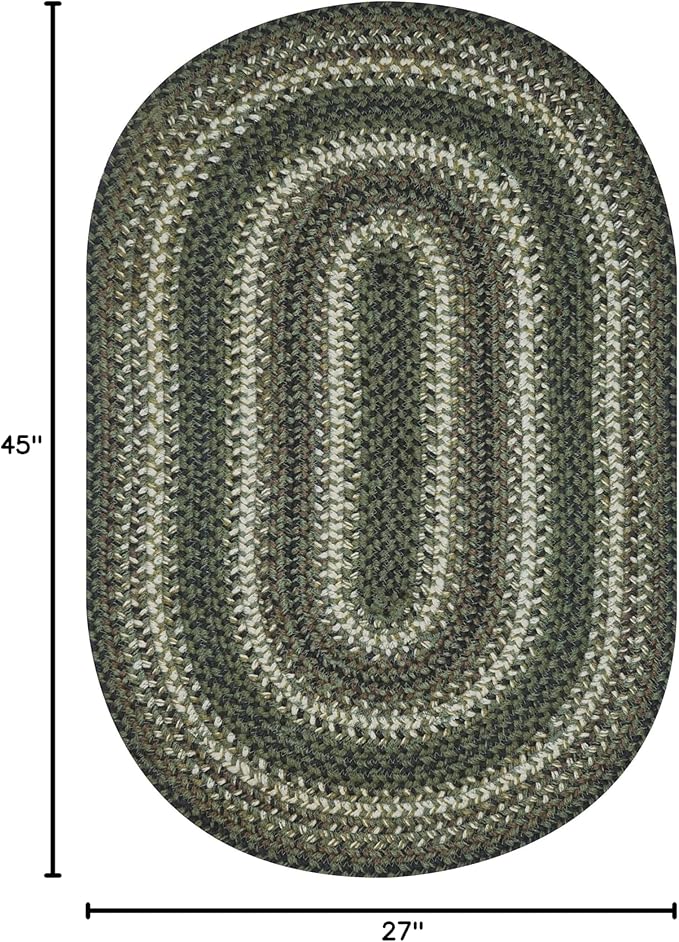 Homespice Pinecone Small Oval Rug 27x45 - Rustic Green Braided Rug for Kitchen and Bathroom, Reversible, Pet Friendly, No Shed Jute for Easy Maintenance