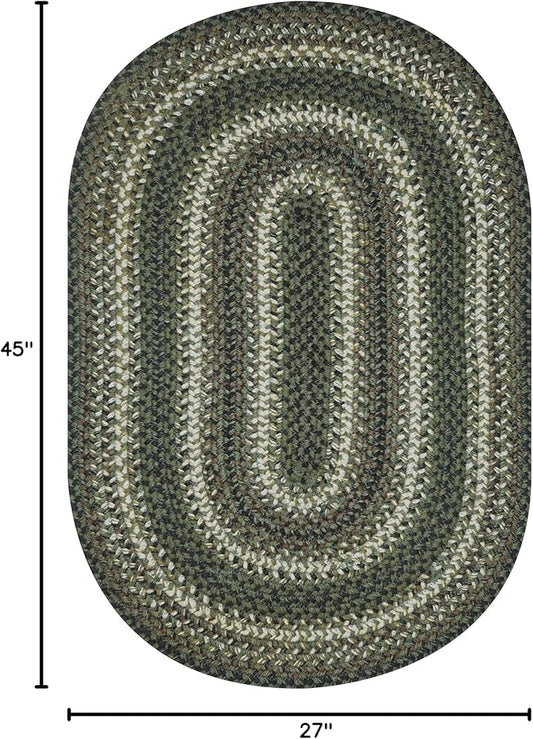 Homespice Pinecone Small Oval Rug 27x45 - Rustic Green Braided Rug for Kitchen and Bathroom, Reversible, Pet Friendly, No Shed Jute for Easy Maintenance