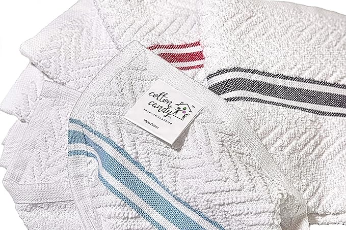 Fashion Flavor - Terry Dish Towel Set of 6 Size 12"x12". Highly Absorbent, Soft Yet Sturdy, Machine Washable and with a Convenient Hanging Loop