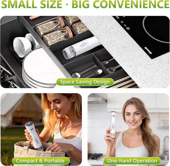 Compact Handheld Vacuum Sealer for Food with 30 Reusable Bags, Portable Food Vacuum Sealer with Moisture Removal, Cordless Food Sealer for Meat, Meal Prep&Storage