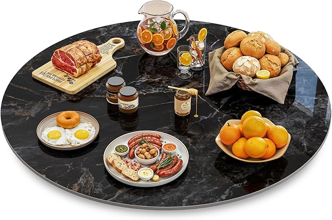 Lazy Susan Turntable 23.6 Inch - 360° Silent Rotating Anti-Slip Serving Tray, Heavy Duty Centerpiece for Kitchen, Dining & Coffee Table - Glossy Black Modern Design with Non-Slip Base