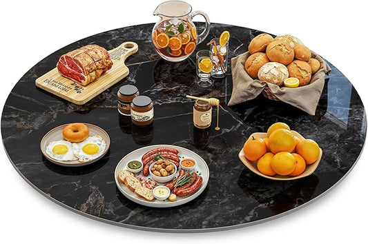 Lazy Susan Turntable 35.4 Inch-360°Silent Rotating Anti-Slip Serving Tray,Heavy Duty Centerpiece for Kitchen, Dining & Coffee Table-Glossy Black Modern Design with Non-Slip Base
