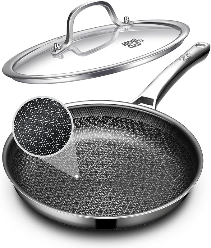 Non Stick Frying Pans 12 inch, Hybrid Improved Version Frying Pans Nonstick with Lid,non stick Stainless Steel Skillets, Dishwasher and Oven-Safe Chef Pan, PFOA Free Cookware