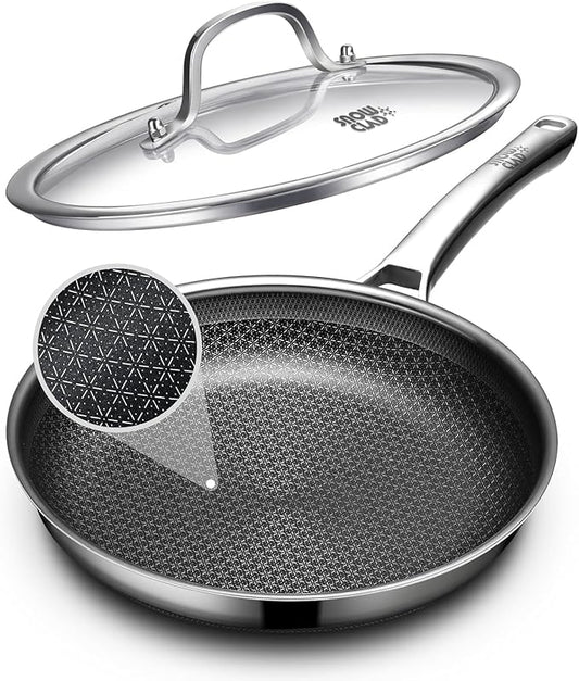 Non Stick Frying Pans 12 inch, Hybrid Improved Version Frying Pans Nonstick with Lid,non stick Stainless Steel Skillets, Dishwasher and Oven-Safe Chef Pan, PFOA Free Cookware