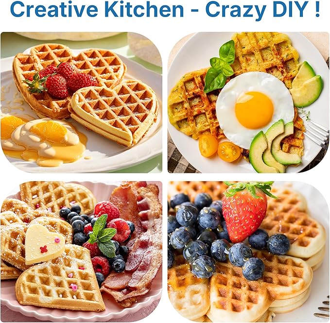 Heart Electric Waffle Iron: Belgian Waffle Maker with Temperature Control Knob, Waffle Machine with Nonstick Plates Easy Clean, Breakfast Maker for Kids and Families, Stainless Steel