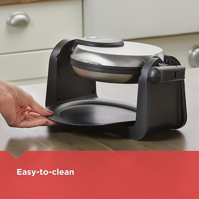 BLACK+DECKER Flip Waffle Maker, Silver, WM1404S, 4 Belgian Waffles