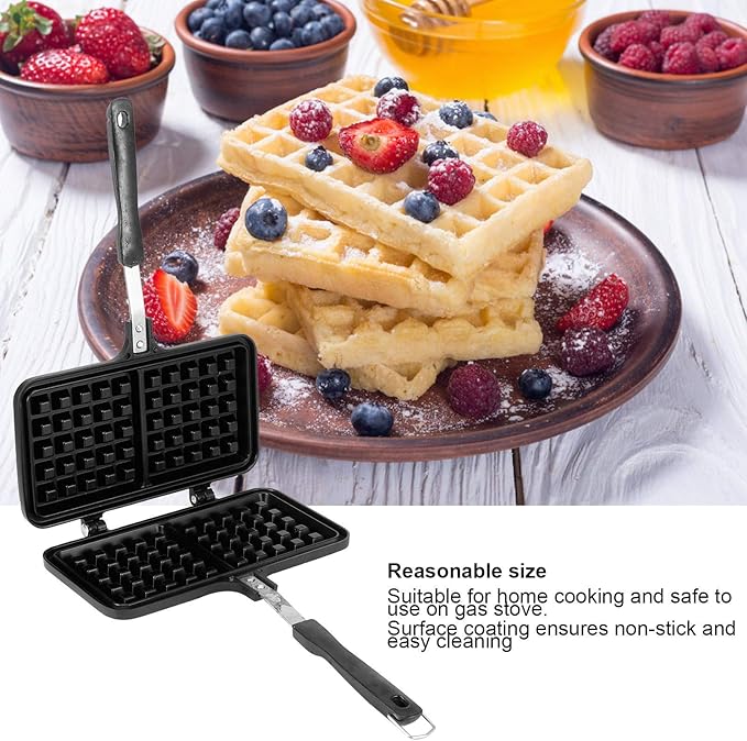 Double Sided Cast Iron Waffle Maker, Nonstick Waffle Maker Pan, Metal Grilled Sandwich Maker Pan, Waffle Iron for Stovetop or Grill, Grill Cheese Sandwich Maker for Kitchen Breakfast