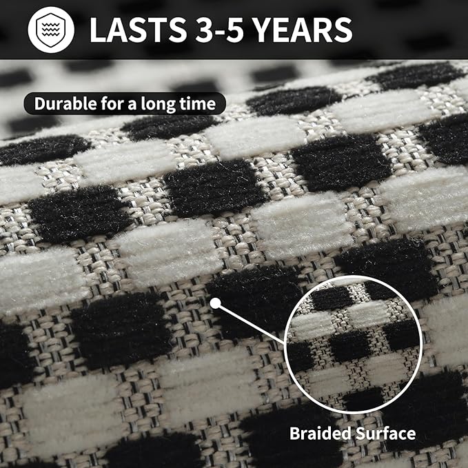 Kitchen Mat Kitchen Rugs Sets of 2 PCS Non Slip Washable, Super Absorbent Soft Braided Kitchen Mats for Floor, Rubber Backing Comfort Standing Kitchen Sink Mat Runner Rug, Black 17"x28"+17"x47"