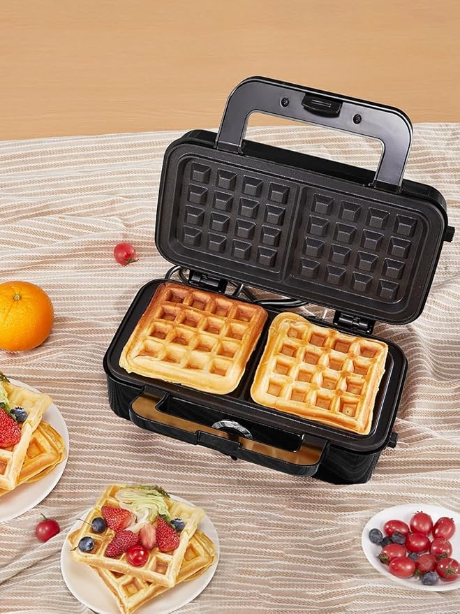 HOUSNAT Sandwich Maker, 3 in 1 Waffle Maker with Removable Plates, 1200W Panini Press with Interchangeable Non-Stick Plates, Indicator Lights, 5-gear Temperature Control (Black)