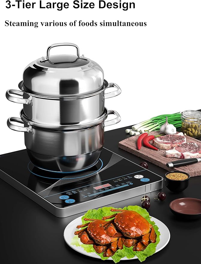 VENTION 3 tier Steamer Pot Stainless Steel Large 32cm, Induction Steamer for Cooking, 12.7 Inch Steam Pot for Dumpling