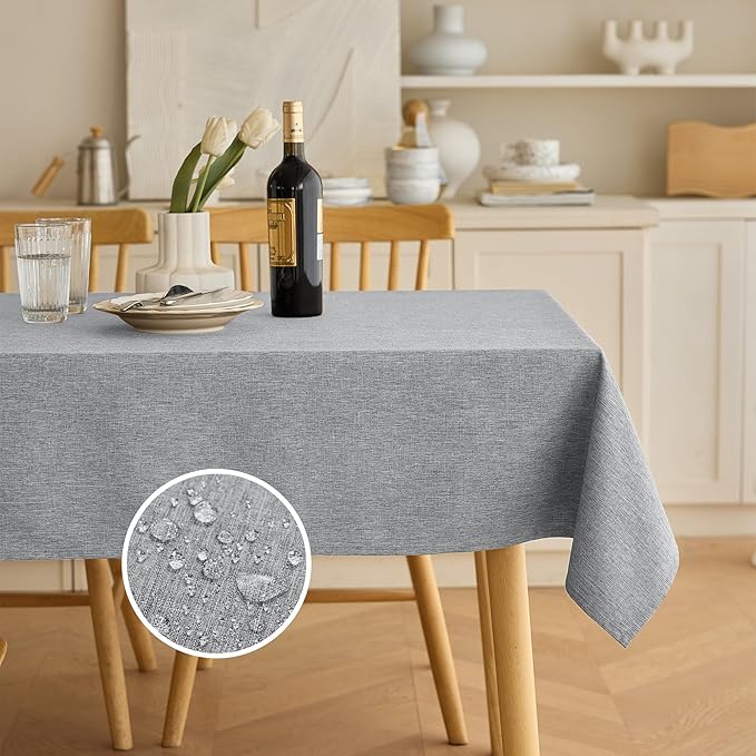 Rectangle Linen Farmhouse Tablecloth for 10ft Table, Dirty-Repel Easy to Clean Banquet Burlap Tablecloths for Dining& Kitchen (Oblong, 60 x 144 Inch (12-14 Seats), Cool Grey)