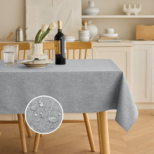 Rectangle Linen Farmhouse Tablecloth for 10ft Table, Dirty-Repel Easy to Clean Banquet Burlap Tablecloths for Dining& Kitchen (Oblong, 60 x 144 Inch (12-14 Seats), Cool Grey)