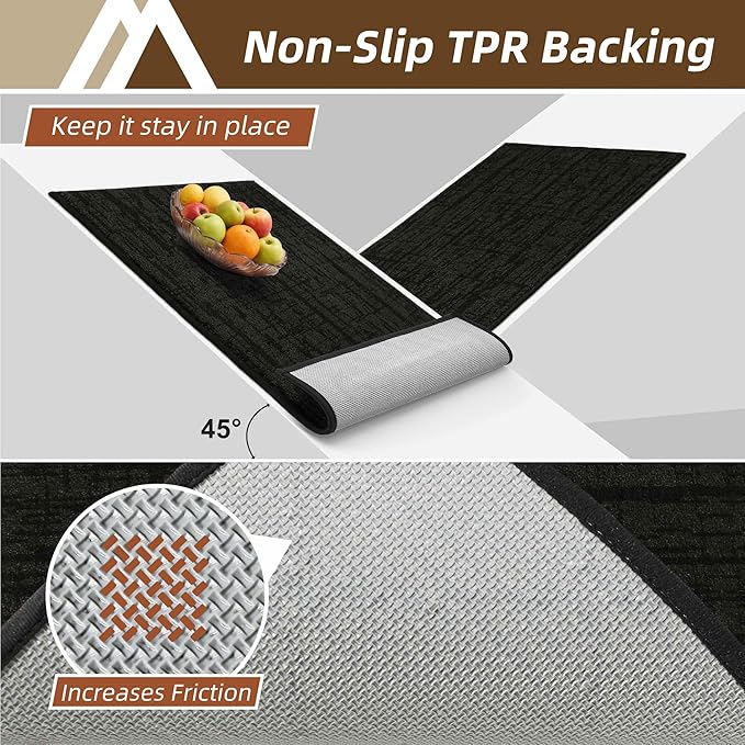 COSY HOMEER Kitchen Rugs Non Slip Washable 24"x36"+24"x60",Absorbent Soft Kitchen Mats for Floor,Polyester Kitchen Runner Rug Sets of 2,Kitchen Floor Mats for Sink Mat,Hallway,Laundry,Black