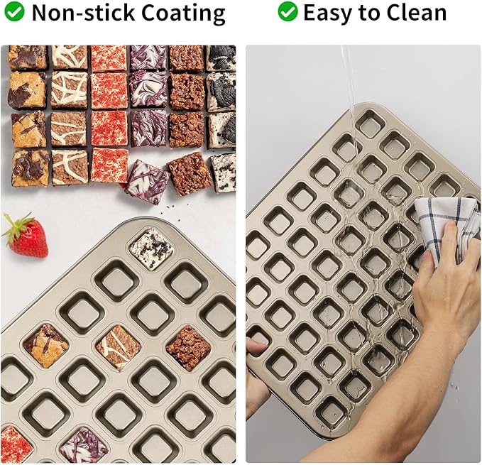 Beasea Nonstick Mini Muffin Pan with Divider, 1 Pack 48 Mini Small Tiny Cup All Edges Non Stick Square Cupcake Baking Sheet Tin Tray Carbon Steel Bakeware Individual Cutter Muffin Baking Pan - Gold