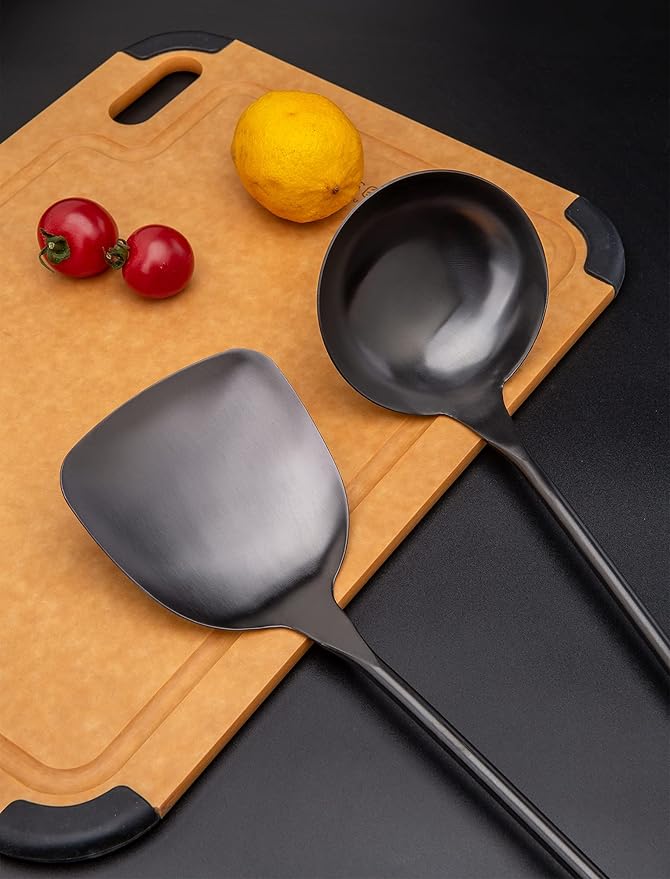 FJNATINH Spatula & Ladle Wok Tool Set, 14.2-15 inches Wok Utensils, Stainless Steel Wok Spatula