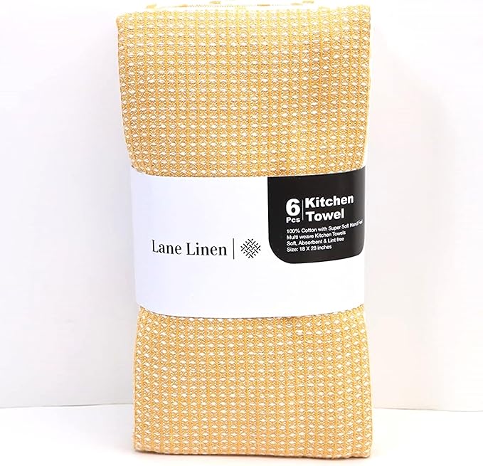 LANE LINEN Kitchen Towels Set of 12-100% Cotton, Quick-Drying 18” x 28” Absorbent Dish & Tea Towels, Premium Hand Towels for Drying Dishes - Yellow