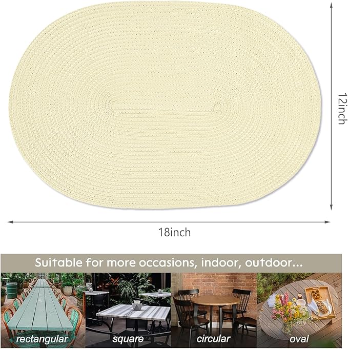 AHHFSMEI Placemats Set of 6 for Dining Table Washable Woven Non-Slip 18x12 inches Placemat Heat-Resistant Durable Table Mats for Dining Table Easy to Clean (Ivory)