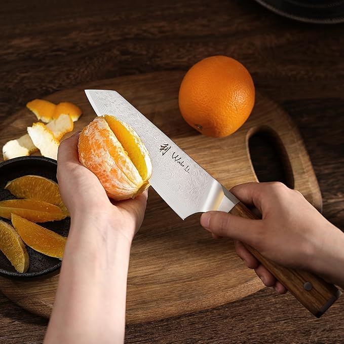 Wakoli Oribu Kiritsuke Small Chef's Knife – Full Tang Kitchen Knife | 6-Inch Blade Made of 67-Layer Damascus Steel with AUS-10 Core | Ergonomic Olive Wood Handle | Professional & Durable