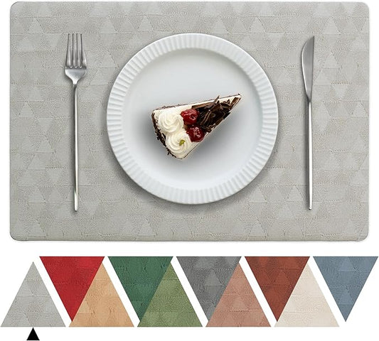 Jovono Faux Leather Placemats Set of 4, 17.8"x11.8", Waterproof & Oil-Proof Table Mats, Easy-Clean Washable Kitchen Place Mats for Dining Table, Fabric Texture, Light Gray Mat
