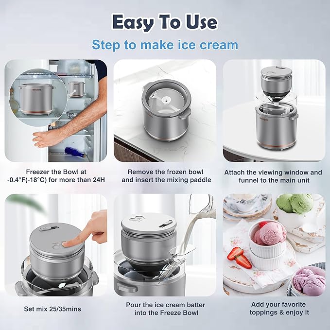 1.1 Quart Ice Cream Maker – Electric Ice Cream Machine for Gelato, Milkshakes & Sorbet,Perfect for 2-3 Servings, Easy to Use & Clean,Silver