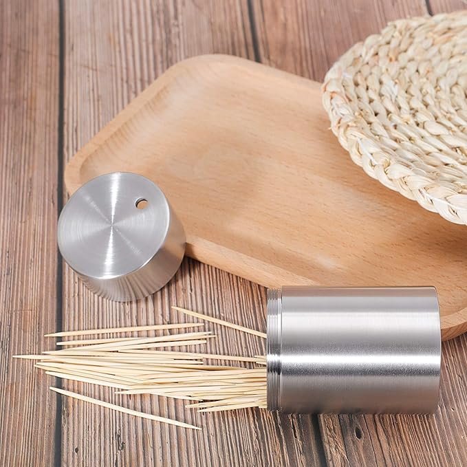 Mu&Ti Premium Stainless Steel Toothpick Holders Set - SUS304 Brushed Surfaces, Elegant Cylinder Design (Matte)