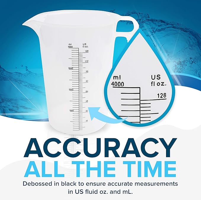 32oz (1 quart) Measuring Pitcher, Plastic, Multipurpose - Great for Chemicals, Oil, Pool and Lawn - Ounce (oz) and Milliliter (mL) Increments (1000 mL)