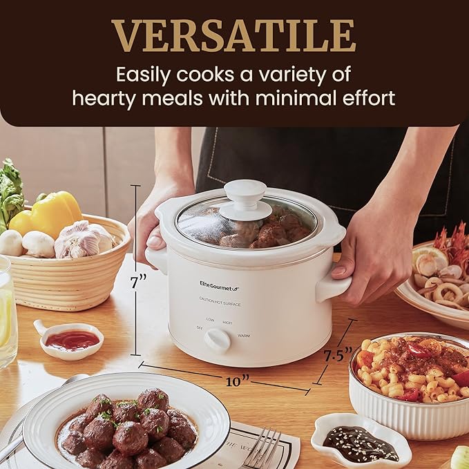 Elite Gourmet MST-250XW Electric Slow Cooker Ceramic Pot Adjustable Temp, Entrees, Sauces, Stews & Dips, Dishwasher Safe Glass Lid & Crock