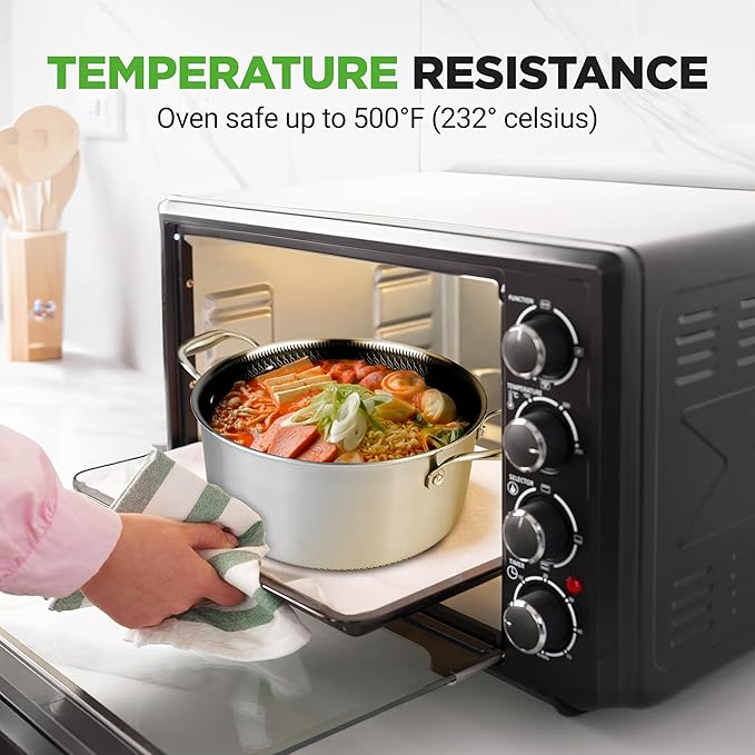 NutriChef 5 QT Stainless Steel Stew Pot - Triply Kitchenware Stew Pot with Glass Lid - DAKIN Etching Non-Stick Coating, Scratch-resistant Raised-up Honeycomb Fire Textured Pattern NC3PCAS