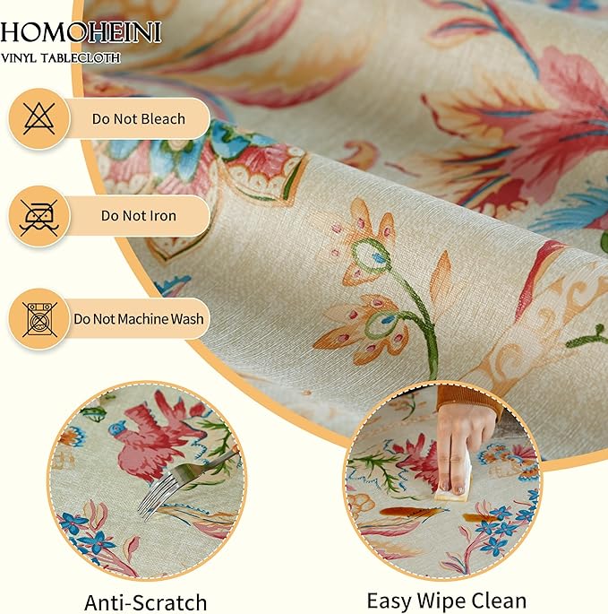 Rectangle Table Cloth,100% Waterproof Tablecloth Oil Proof Spill Proof Vinyl Table Cloth, Wipe Clean Plastic Table Cover for Dining, Camping, Indoor and Outdoor 54" x 78",Songbird