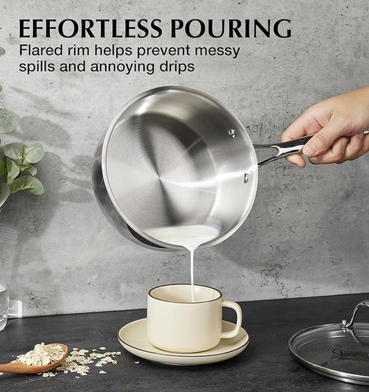 KOCH SYSTEME CS Triply Stainless Steel Saucepan Set, 1QT & 2QT & 3QT Stainless Steel Pot Set with lid, Diswasher & Oven Safe, Induction Compatible Pot, 6PCS