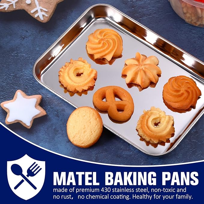 Mimorou 12 Pcs Baking Sheet Stainless Steel Cookie Small Metal Sheet Pans Professional Rectangle Oven Trays Kitchen Baking Cooking Oven and Toaster, Dishwasher Safe
