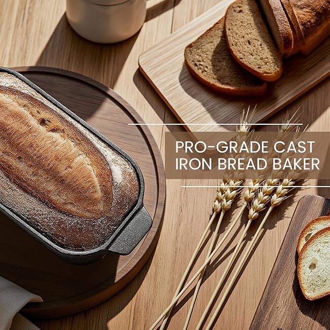 FRRLY Cast Iron Bread Loaf Pan with Lid,Bread Baking Pan,Cast Iron Dutch Oven for Sourdough,10 x 5 Inch Pre-seasoned Even Heat Distribution Baking Pan for Homemade Bread