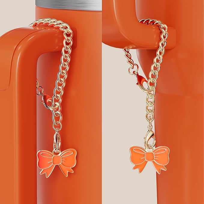 Compatible with Stanley Cup Accessories - 3Pcs 10mm Bow Straw Topper Compatible with Stanley Cup Straw Cover Cap, 2pcs Orange Bow Charms for Stanley 30&40 Oz Tumbler with Handle