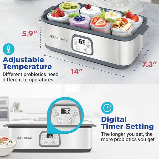 Ultimate Probiotic Yogurt Maker with Adjustable Temperature & Time Control - Make Trillions of Live Probiotics & Get Better Gut Health - ULTIMATE LIFETIME WARRANTY - Wellness Gifts for Men & Women