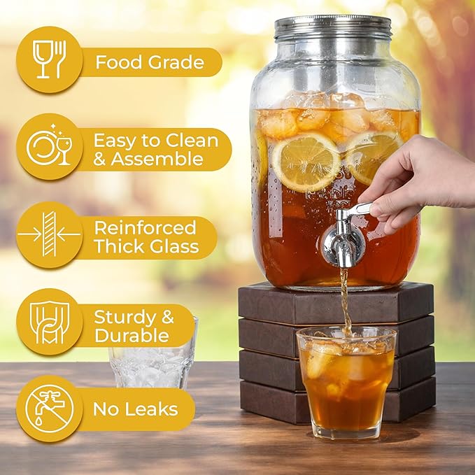 Zulay Kitchen 1 Gallon Cold Brew Coffee Maker with EXTRA-THICK Glass Carafe & Stainless Steel Mesh Filter - Premium Iced Coffee Maker, Cold Brew Pitcher & Tea Infuser (Silver)