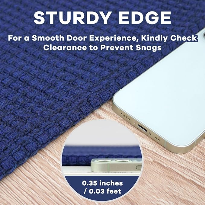 EARTHALL Woven Runner Rug 2.6x10 Ft Washable Runners for Hallways Long Non Slip Rubber Backed Kitchen Runner Braided Indoor Floor Carpet Runners for Entryway, Hallway, Kitchen, Royal Blue/Navy