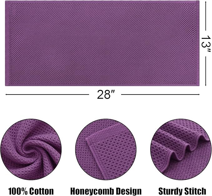 Kitinjoy 100% Cotton Waffle Weave Kitchen Towels, 6-Pack Soft lint Free and Absorbent Dish Towels for Kitchen Drying Dishes Hand Towels, 13 in x 28 in, Violet