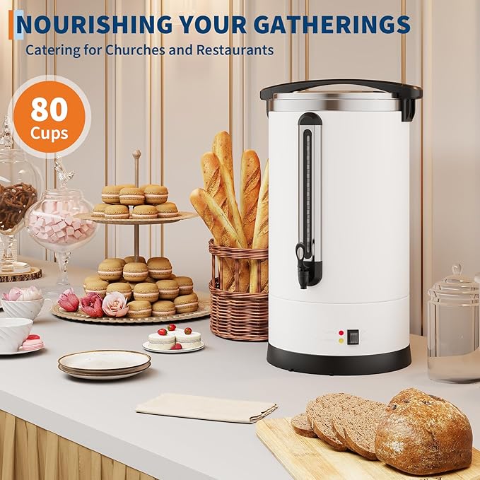 Garvee 12 L/80 Cups Coffee Urn-3.2 gal Double Wall Commerical Coffee Maker for Buffet Catering Wedding Gathering,Large Capacity Hot Coffee Dispenser,Stainless Steel Hot Water Urn-White