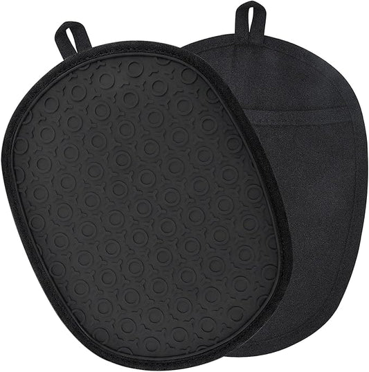 Silicone Pot Holders for Kitchen Heat, Non-Slip Hot Pads with Hanging Loops, Quilted Liner Oven Mitts Alternative, Waterproof Trivets for Countertops Hot Pots and Pans (Black) 2-Pack