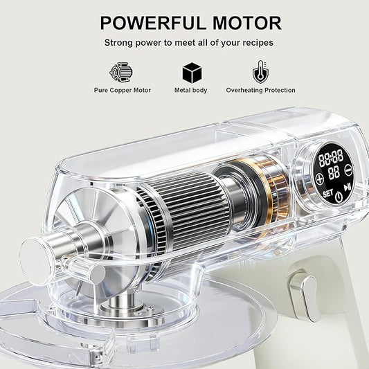 8.45 QT All Metal Stand Mixer,10 Speed Large Capacity Kitchen Mixer with Digital Timer & Tilt-Head, Electric Mixer with Whisk Dough Hook Mixing Beater for Baking,Cakes,Cookie,Bread,Salad(White)