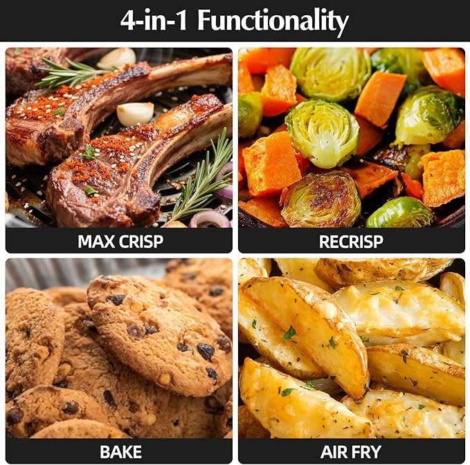 Arecovas 4-in-1 Portable Glass Air Fryer, 140–400°F Precise Heat, Max Crisp Technology, 4.2QT & 1.6QT Dual Containers with Lids, Freezer & Dishwasher Safe, Bake, Recrisp, Air Fry