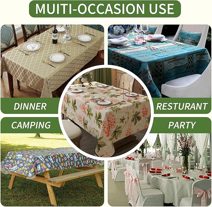 Rectangle Table Cloth,100% Waterproof Tablecloth Oil Proof Spill Proof Vinyl Table Cloth, Wipe Clean Plastic Table Cover for Dining, Camping, Indoor and Outdoor 54" x 78",Flower