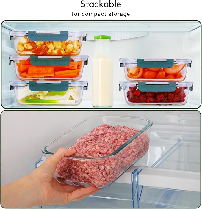 Brieftons Glass Meal Prep Containers: 5 Pack, 35 Oz with Airtight, Leakproof Snap Locking Lids, Perfect for Food Storage, Lunch & Portion Control, BPA-Free, Microwave, Oven, Freezer & Dishwasher Safe