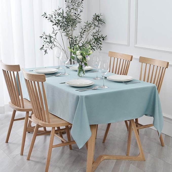 maxmill Jacquard Square Tablecloth Waterproof Spillproof Wrinkle Resistant Soft Textured Table Cloth for Dinner and Party Washable Polyester Fabric, Indoor and Outdoor Use, 60 x 60 Inch, Dusty Blue