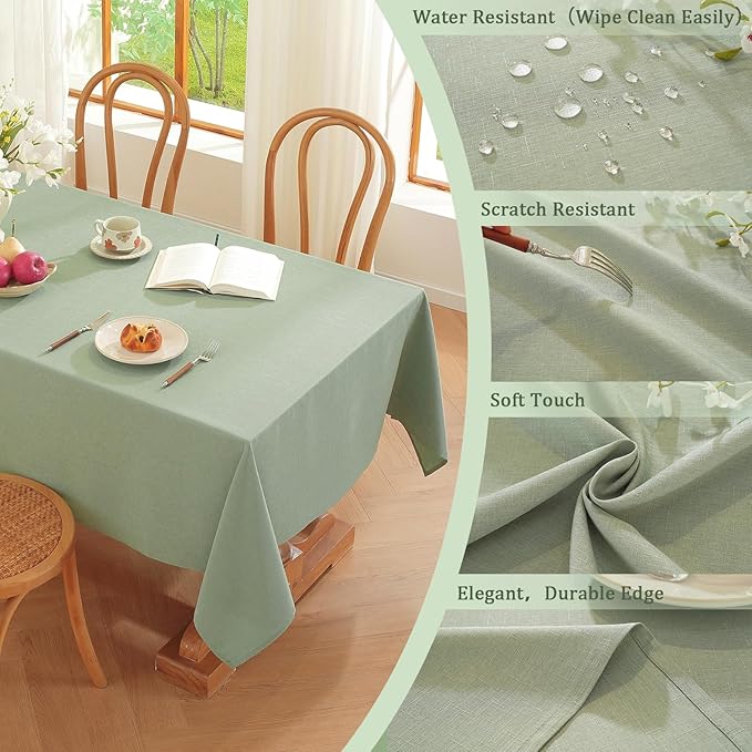 Alsoo Table Cloth Rectangle Table, 60X90 Inch Linen Textured Table Cloth Waterproof Spill-Proof TableCloths Wrinkle Free Fabric Farmhouse Table Cover for Dining Parties Buffets Holidays,Sage Green