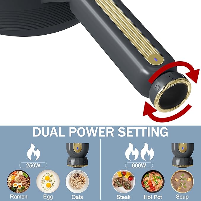 TOPWIT Hot Pot Electric, 2L Electric Pot, Non-Stick Sauté Pan, Portable Cooker for Steak, Egg, Fried Rice, Ramen, Soup with Dual Power Control (Spatula Not Included), Grey
