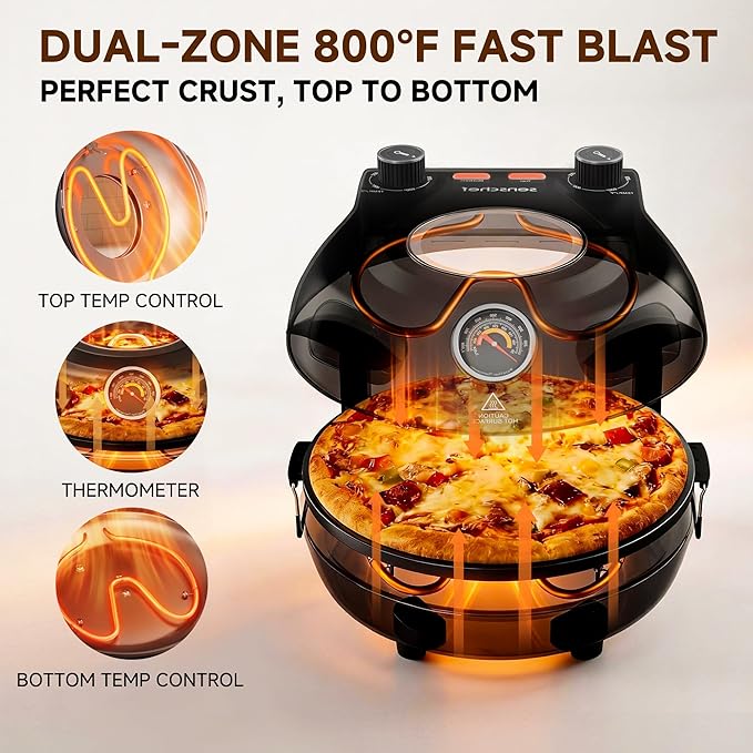 SENSCHEF 12-Inch CrustyBake Beginner's Black Glazed Stone Pizza Oven: Quick 800°F Heating, Easy-Clean Design, Recipe Book & All Tools Included - Perfect for First-Time Pizza Makers at Home