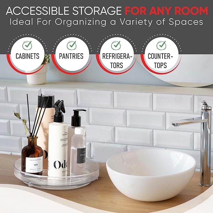 Oizeir Clear Lazy Susan Organizer (Pack of 2) 11.5 Inch Turntable for Kitchen, Pantry, Fridge, Bathroom, and Vanity Countertops, Acrylic Rotating Organizer