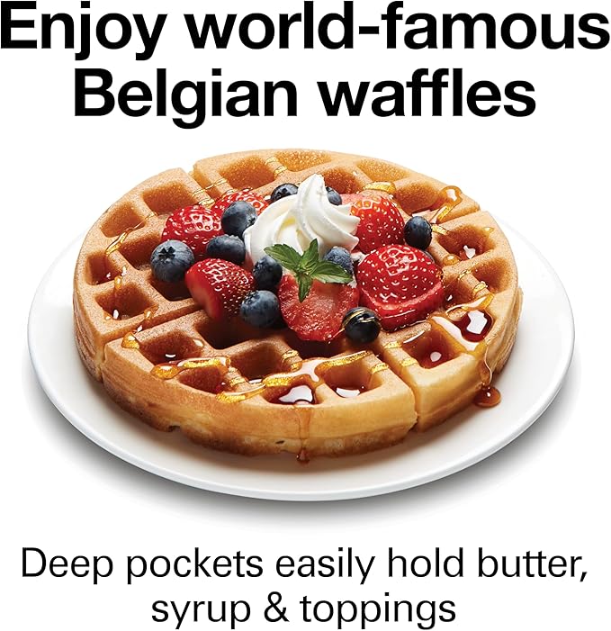 Proctor Silex Belgian Waffle Maker with Nonstick Plates, Single Flip, Cool-Touch Handle and Removable Drip Tray for Easy Cleanup Black (26090PS)
